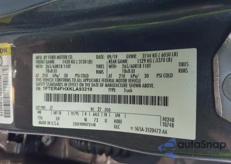 2019 Ford Ranger Xlt z USA, uszkodzony, nr VIN 1FTER4FHXKLA93319